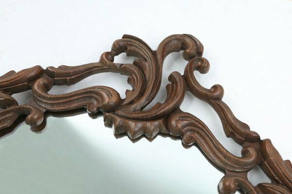 Baroque Mirror With Hand Carved Oak Ornated Frame, France, 1950s photo 551.0