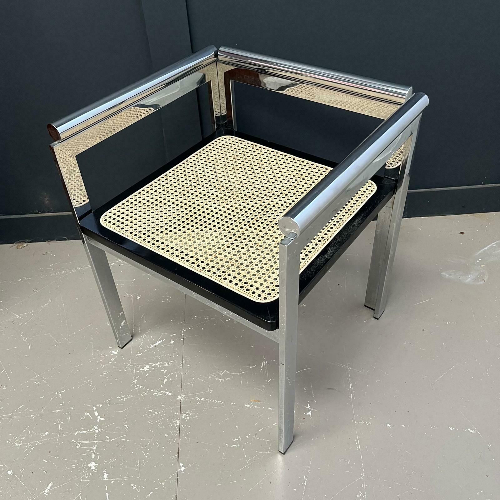 A Pair Of Renato Zevi Chrome And Cane Chairs/ Dining Chairs photo for sale