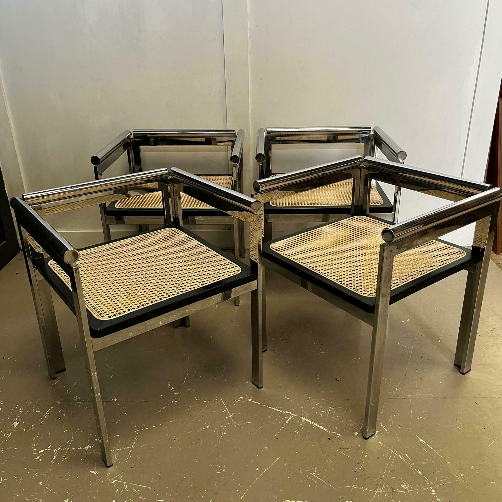 photo furniture A Pair Of Renato Zevi Chrome And Cane Chairs/ Dining Chairs