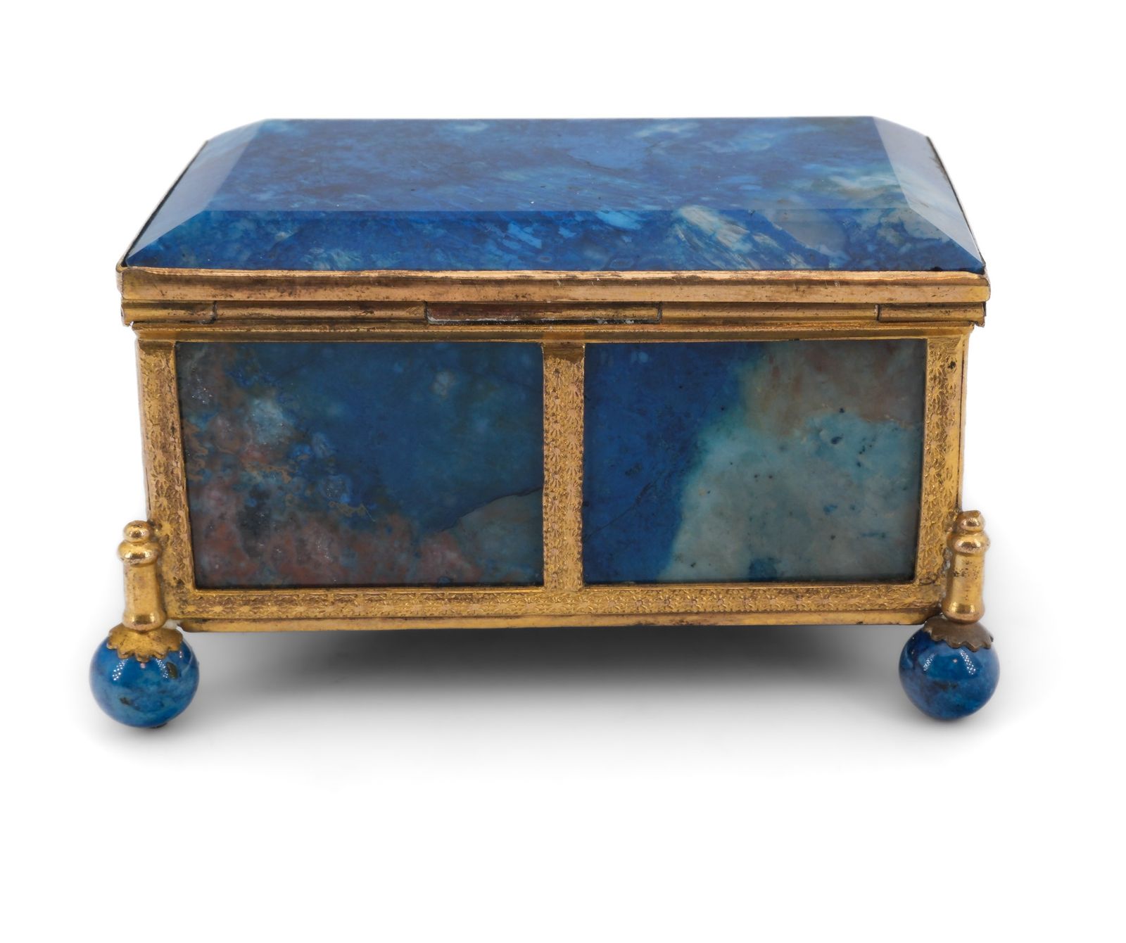 photo vinterior Antique Lapis Lazuli & Gilt Metal Miniature Box Casket French Circa 1880
