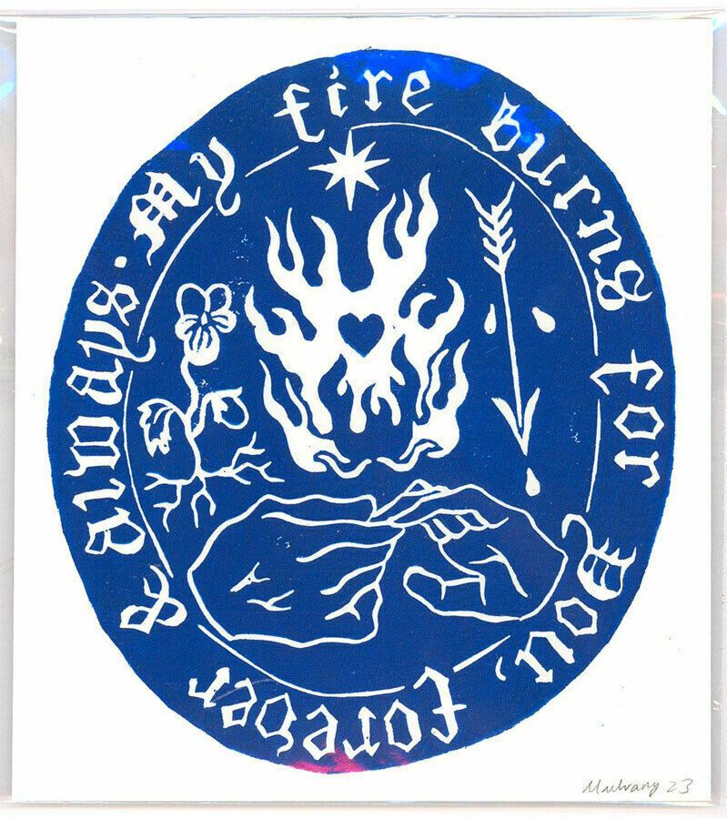 Isabelle Mulvany   2023 Linoprint, My Fire Burns For You (Blue) photo furniture