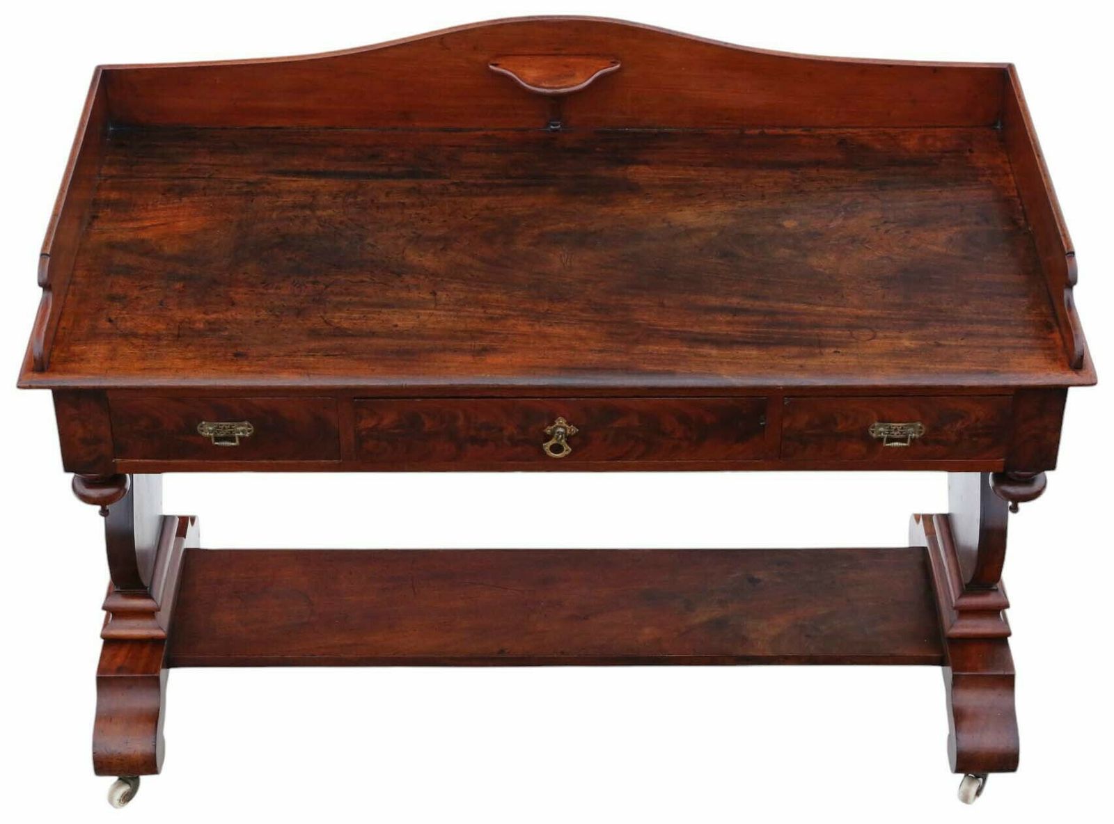 Fine Quality Antique Mahogany Writing Table   19th Century Victorian Gothic Desk Side Dressing photo Furniture