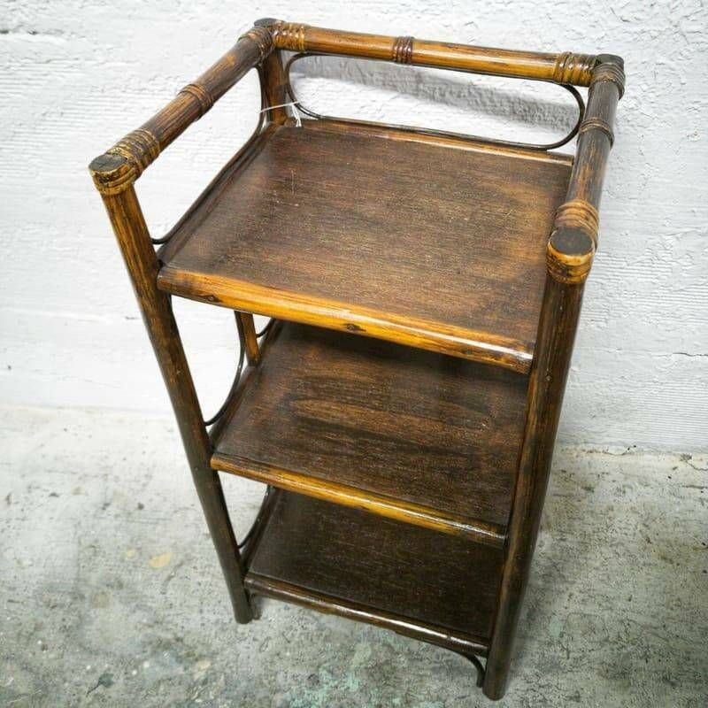 Small Rattan And Wood Shelf, Boho photo vintage