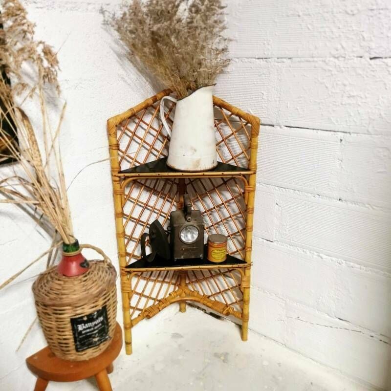 Rattan Corner Shelf, Boho photo vinterior