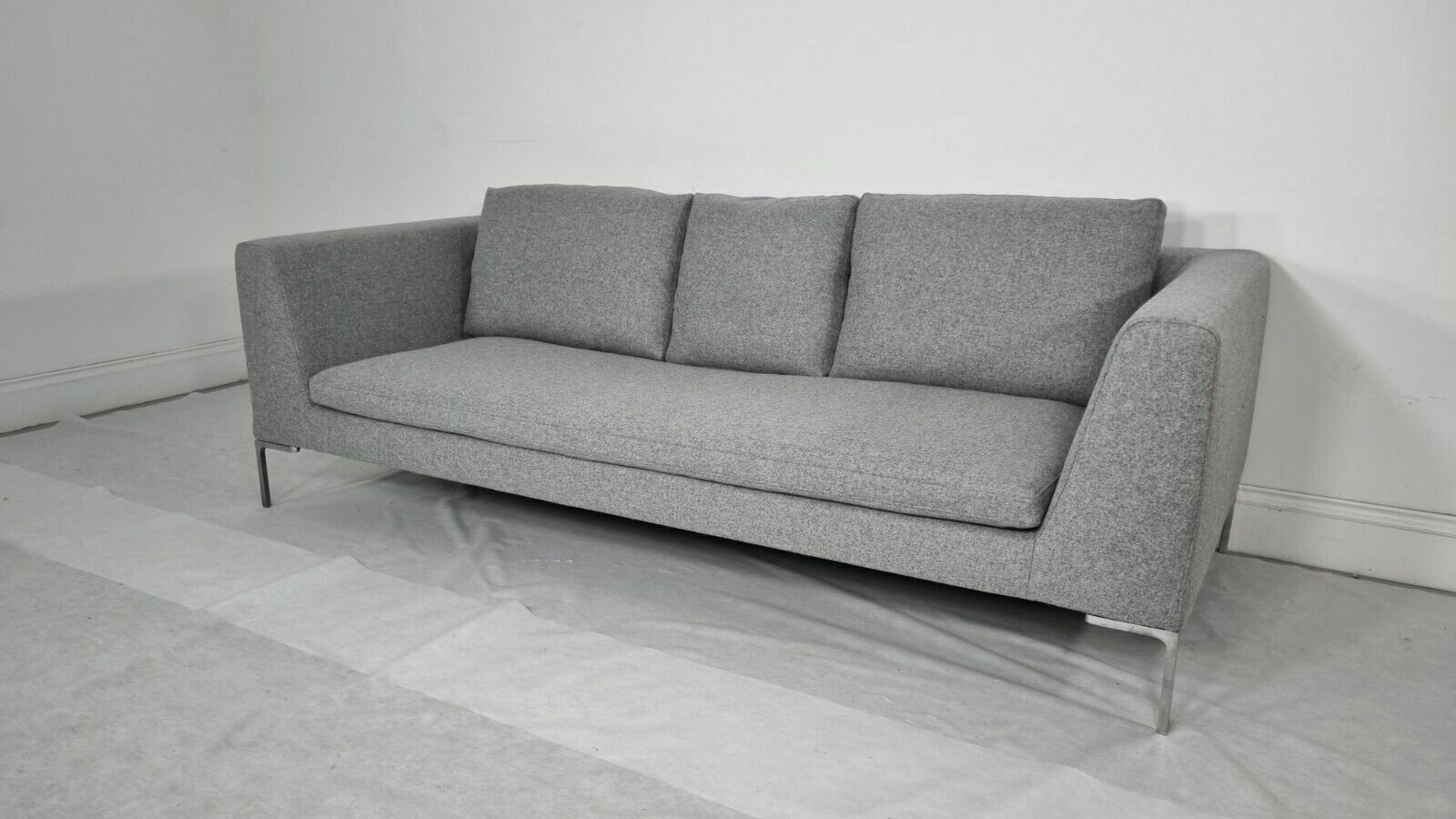 Stunning Bb Italia Charles Sofa In Soft Mid Grey Lambswool Excellent Condition photo 4260.0
