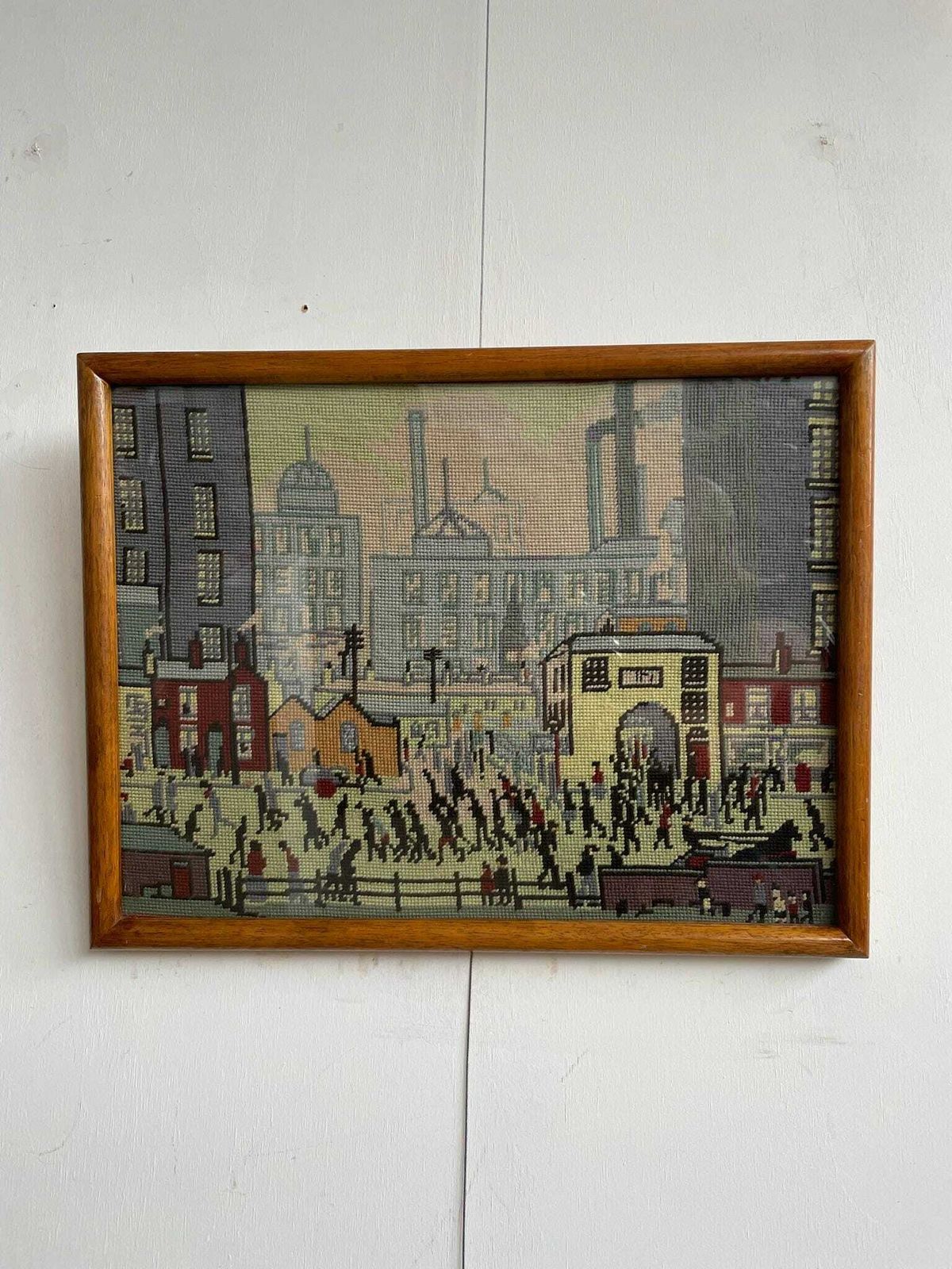 Needlework Retro Framed Ls Lowry Art In A Chunky Wooden Frame ‘Coming From The Mill’ photo furniture