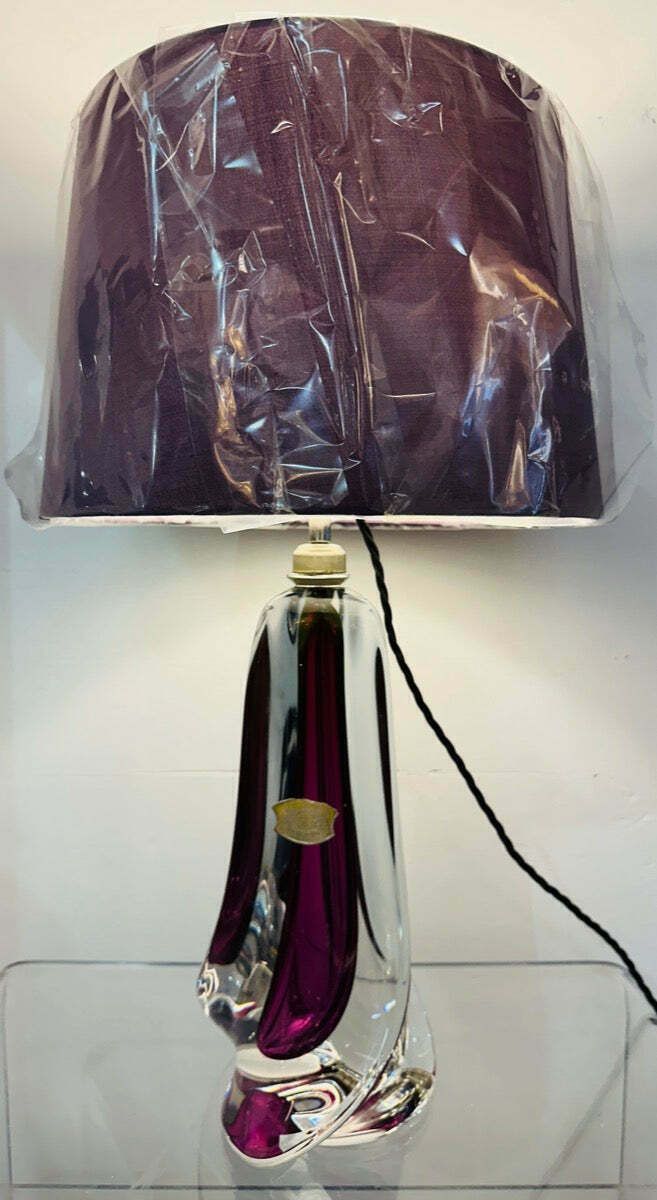 1950s Val St Lambert Purple & Clear Crystal Glass Table Lamp photo furniture