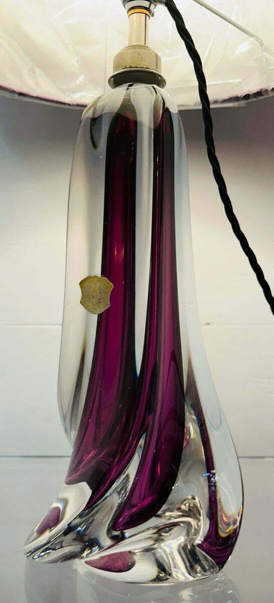 1950s Val St Lambert Purple & Clear Crystal Glass Table Lamp photo vintage