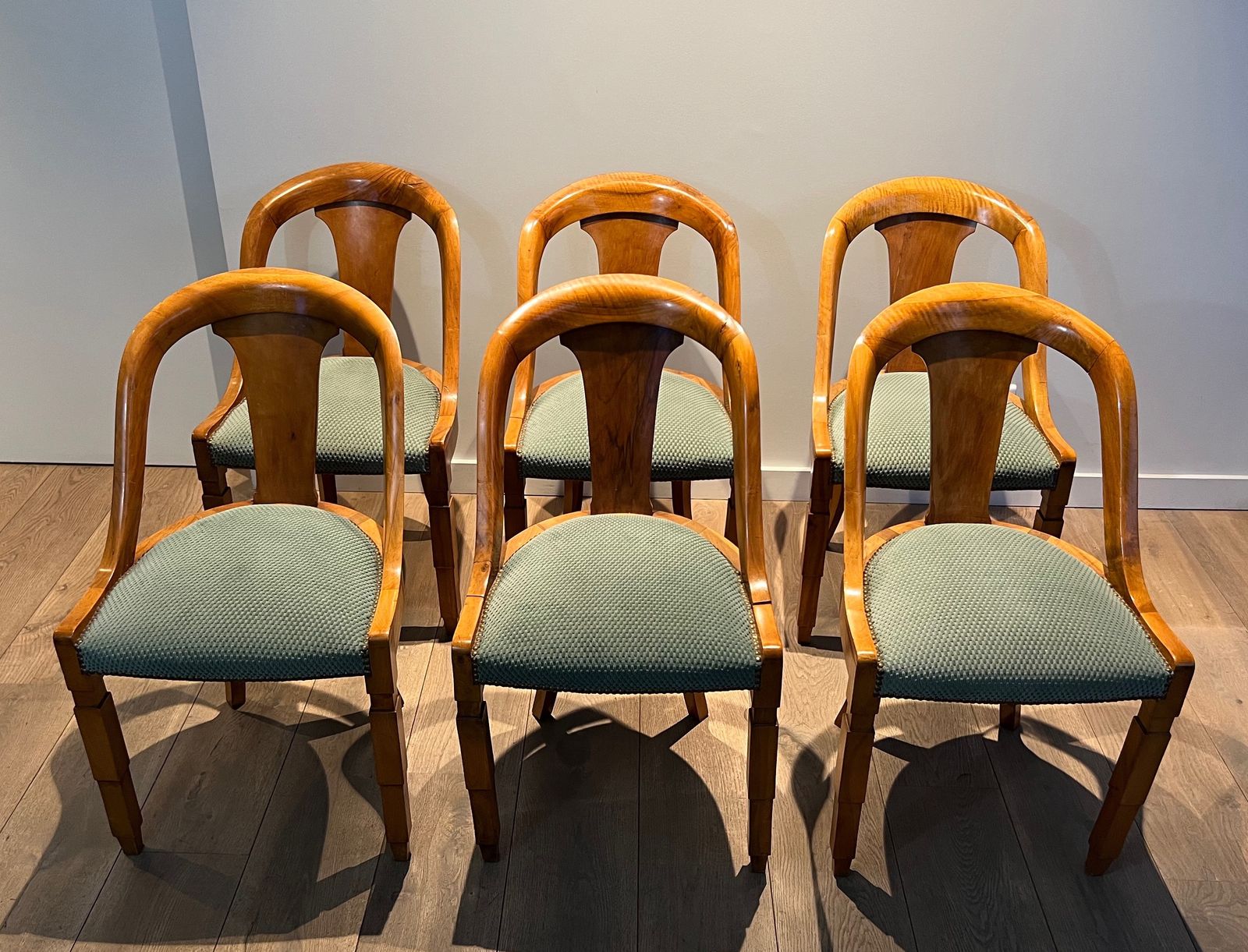 Set Of 6 Art Deco Period Walnut Gondola Chairs photo furniture