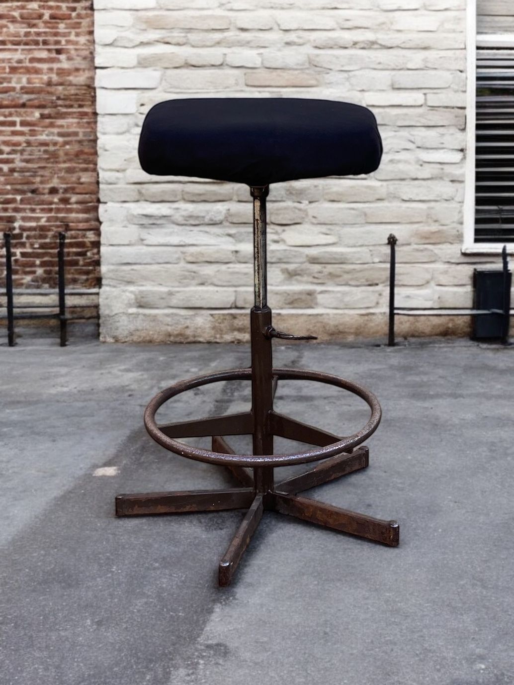 Rare Mid Century Roc Industrial Swivel Stool (1950s–70s), Adjustable Height photo for sale