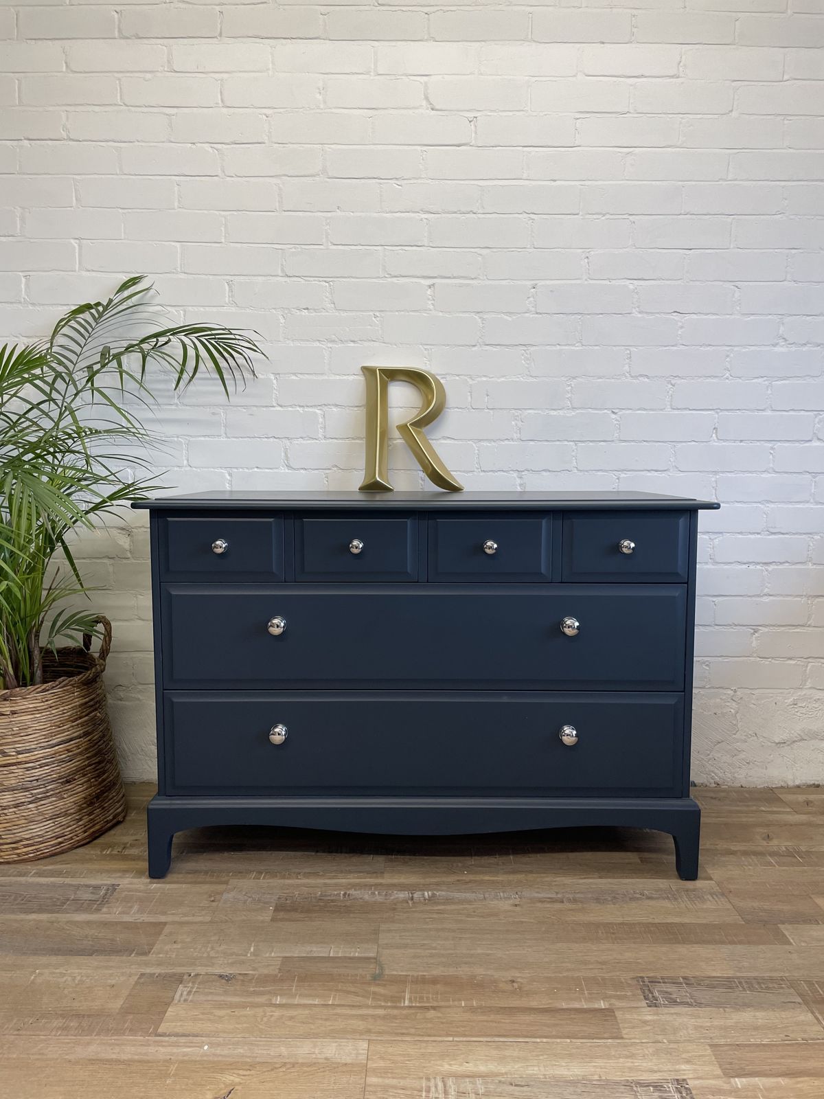 Stag Minstrel 4 Over 2 Chest Of Drawers Painted Midnight Ink Blue photo furniture