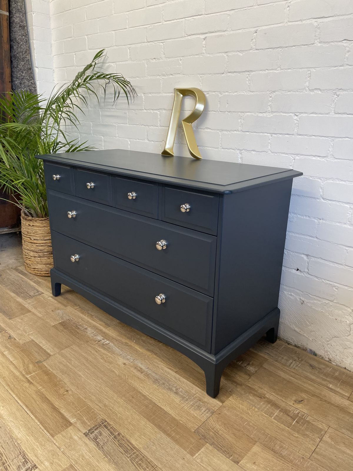 photo furniture Stag Minstrel 4 Over 2 Chest Of Drawers Painted Midnight Ink Blue