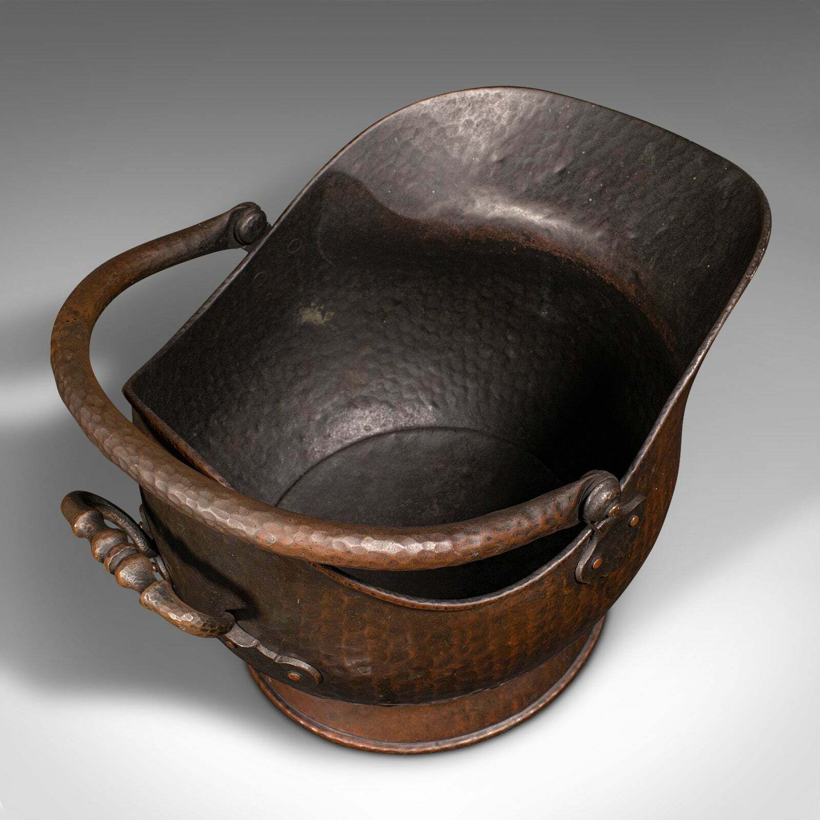 photo furniture Antique Fireside Helmet Scuttle, English, Copper, Coal, Fuel Store, Victorian