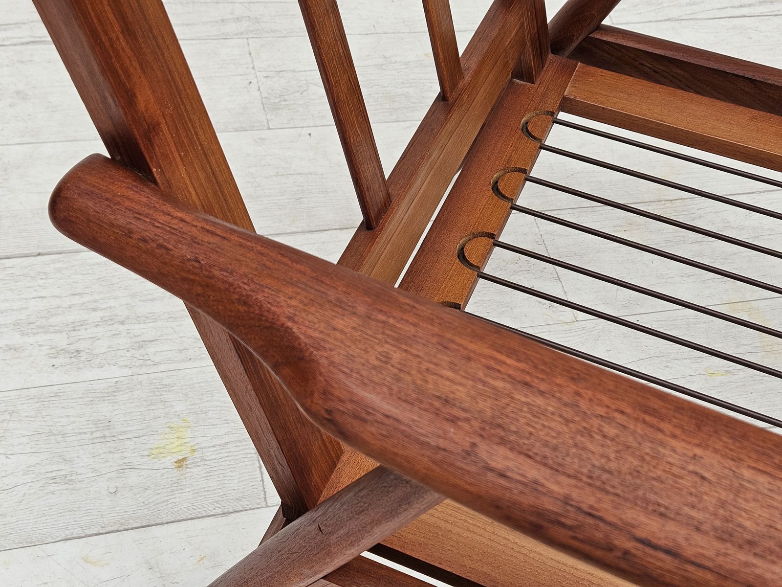photo furniture 1970s, Danish Teak Wood Armchair, Original Condition, Green Furniture Fabric.