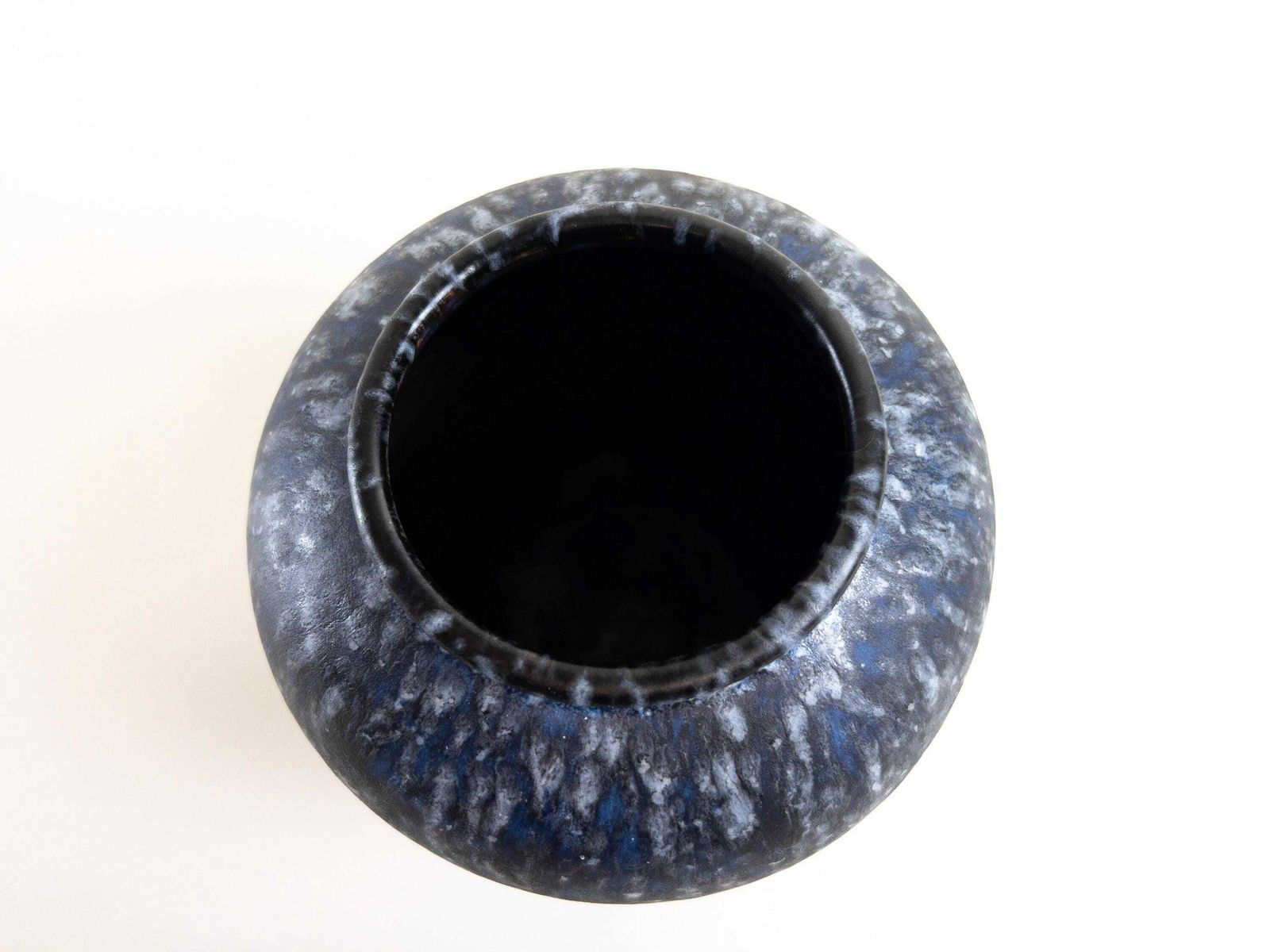 West German Pottery Vase By Steuler   Large Modern Blue Black Round Vase photo vintage