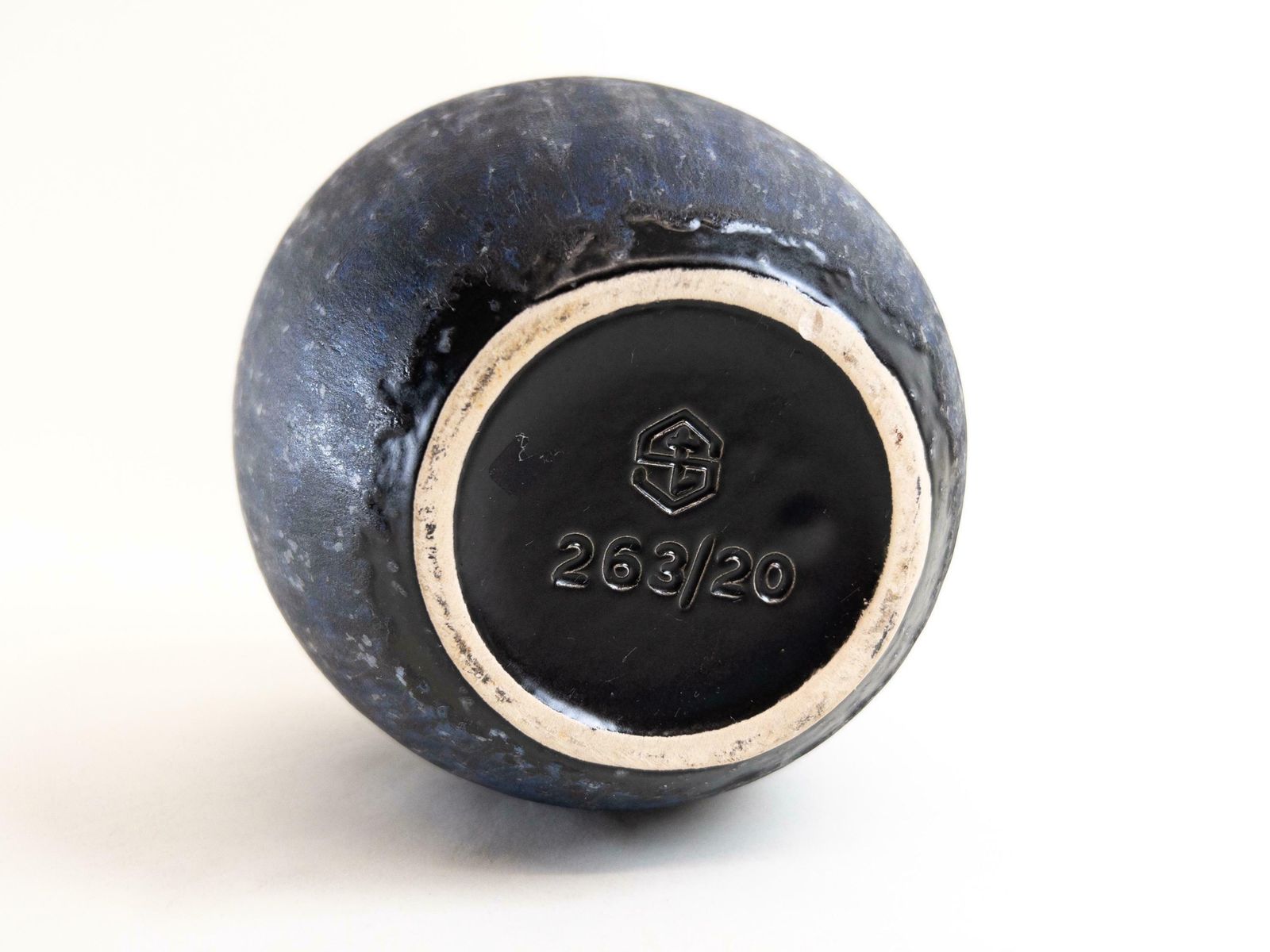 photo for sale West German Pottery Vase By Steuler   Large Modern Blue Black Round Vase