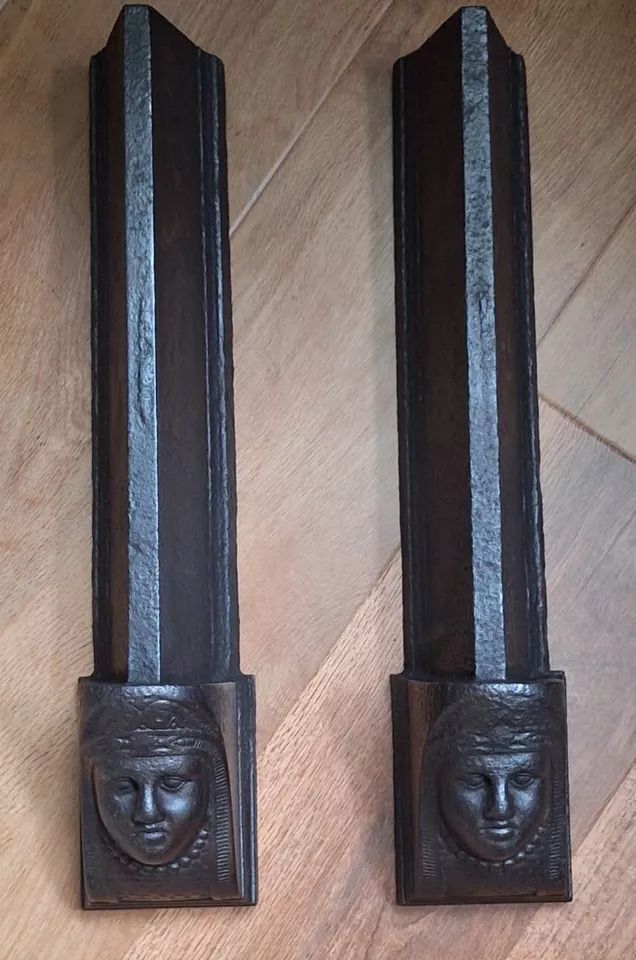 Pair Of Antique C19th Cast Iron Heavy French Andirons Fire Dogs, Township Of Hayange photo Home Decor