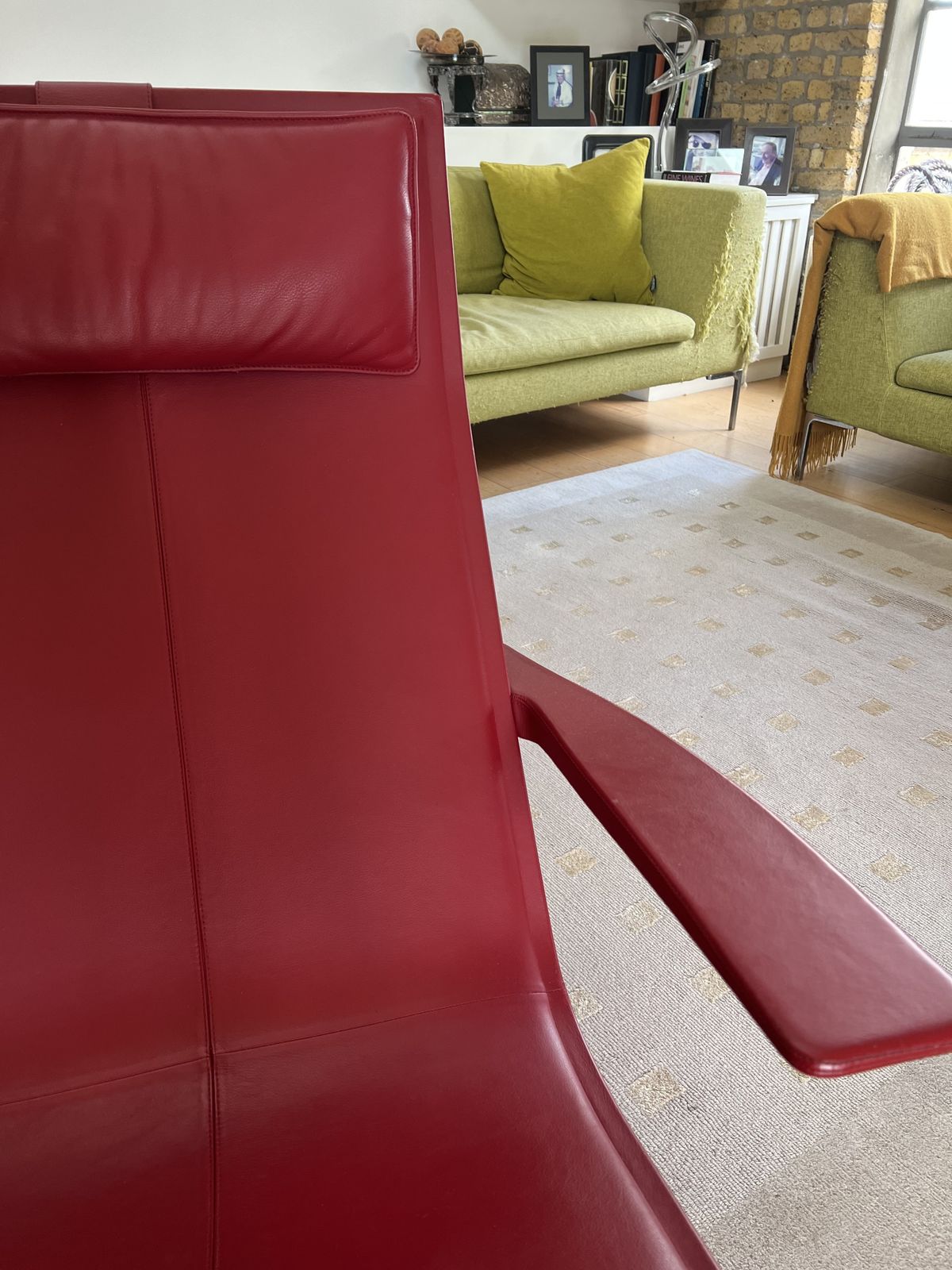 photo furniture Red Leather Rocking Chair (Don'do By Jean Marie Massaud For Poltrona Frau)