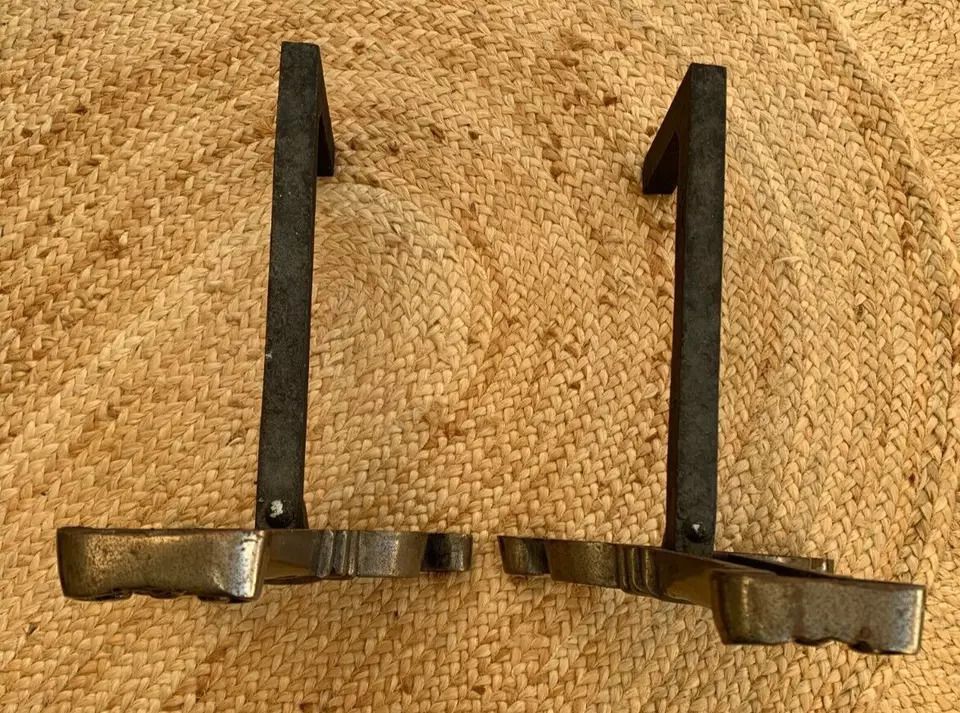 Pair Of Gothic Revival Style Burnished Gilt Iron Andirons Fire Dogs Early C20th photo for sale