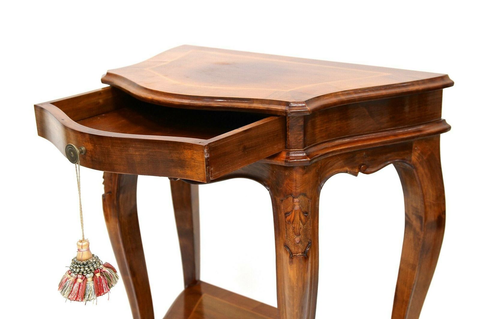 Furniture Pair Of Baroque Style Nightstands/ Console Tables, Nutwood Carved, It Ca. 1950 photo