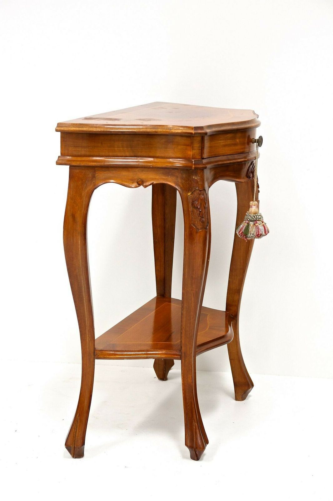 photo vintage Pair Of Baroque Style Nightstands/ Console Tables, Nutwood Carved, It Ca. 1950