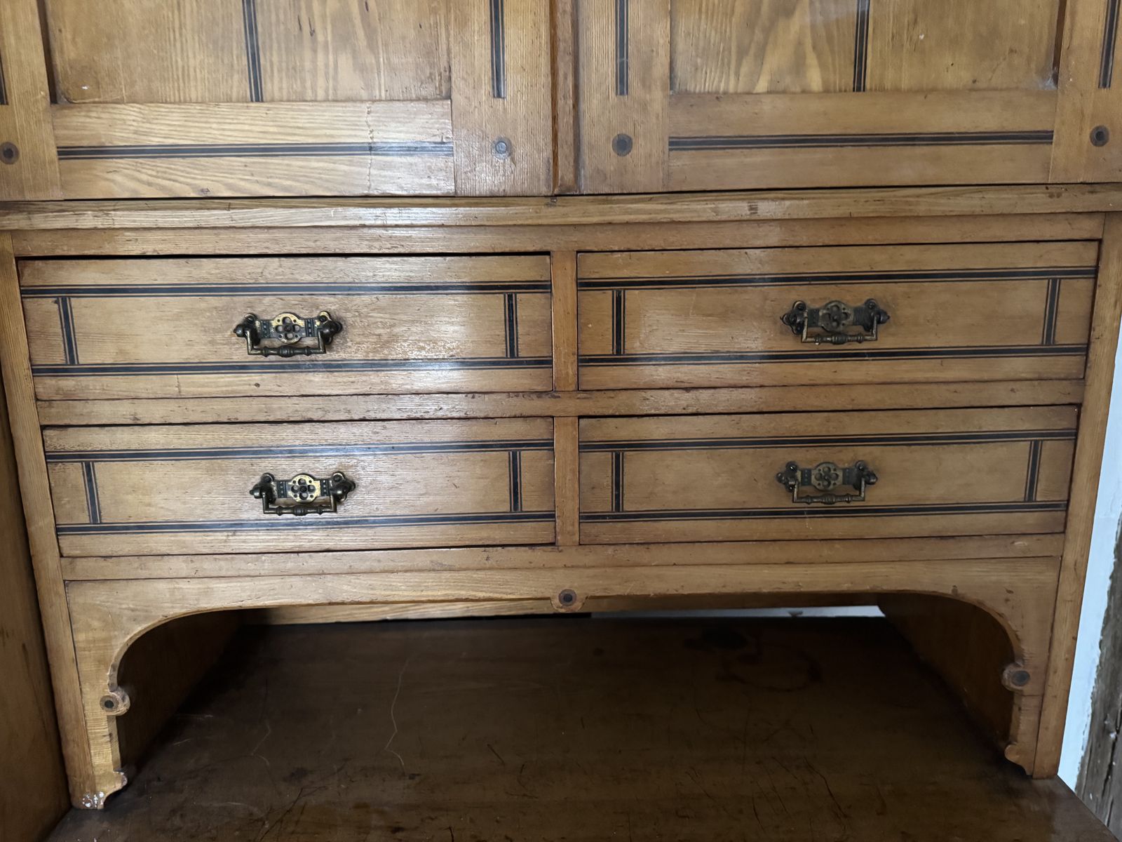 Large Pine Wardrobe With Mirrored Doors, Drawers & Marquetry photo 745.0