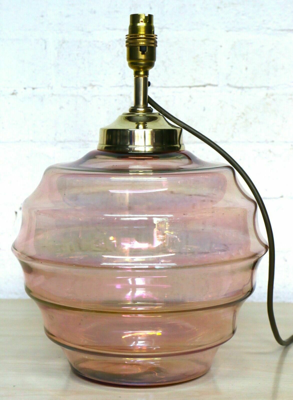 Antique Table Lamp Art Deco Lustre Pink Beehive Glass Lamp Early 20th Century photo vintage