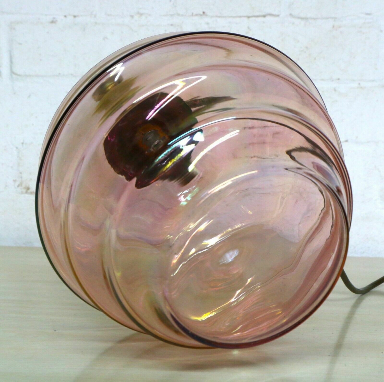 140.0 Antique Table Lamp Art Deco Lustre Pink Beehive Glass Lamp Early 20th Century photo