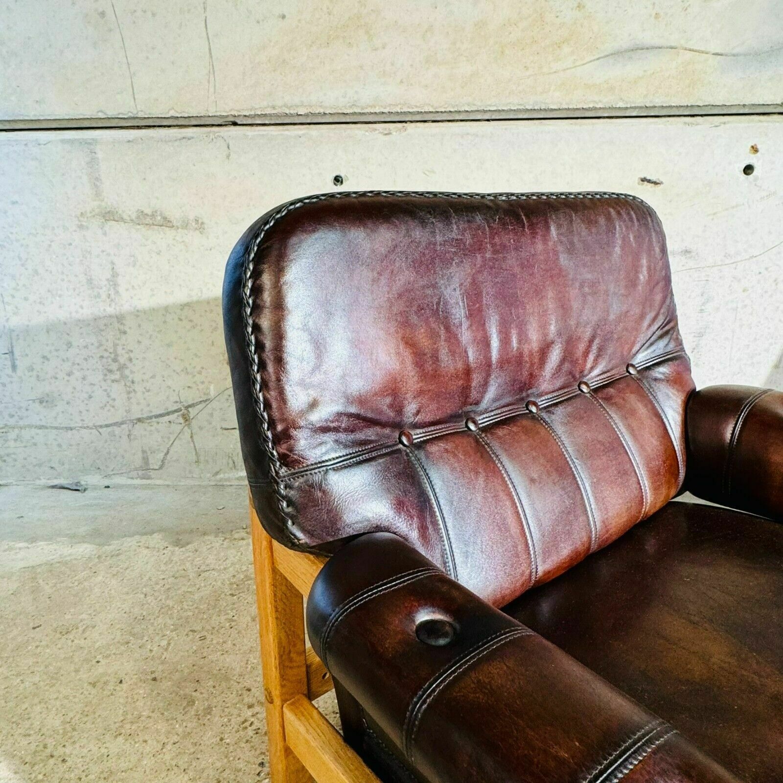 1623.0 Vintage His And Hers Leather & Oak Swedish Chairs 70s With Footstool #342a photo