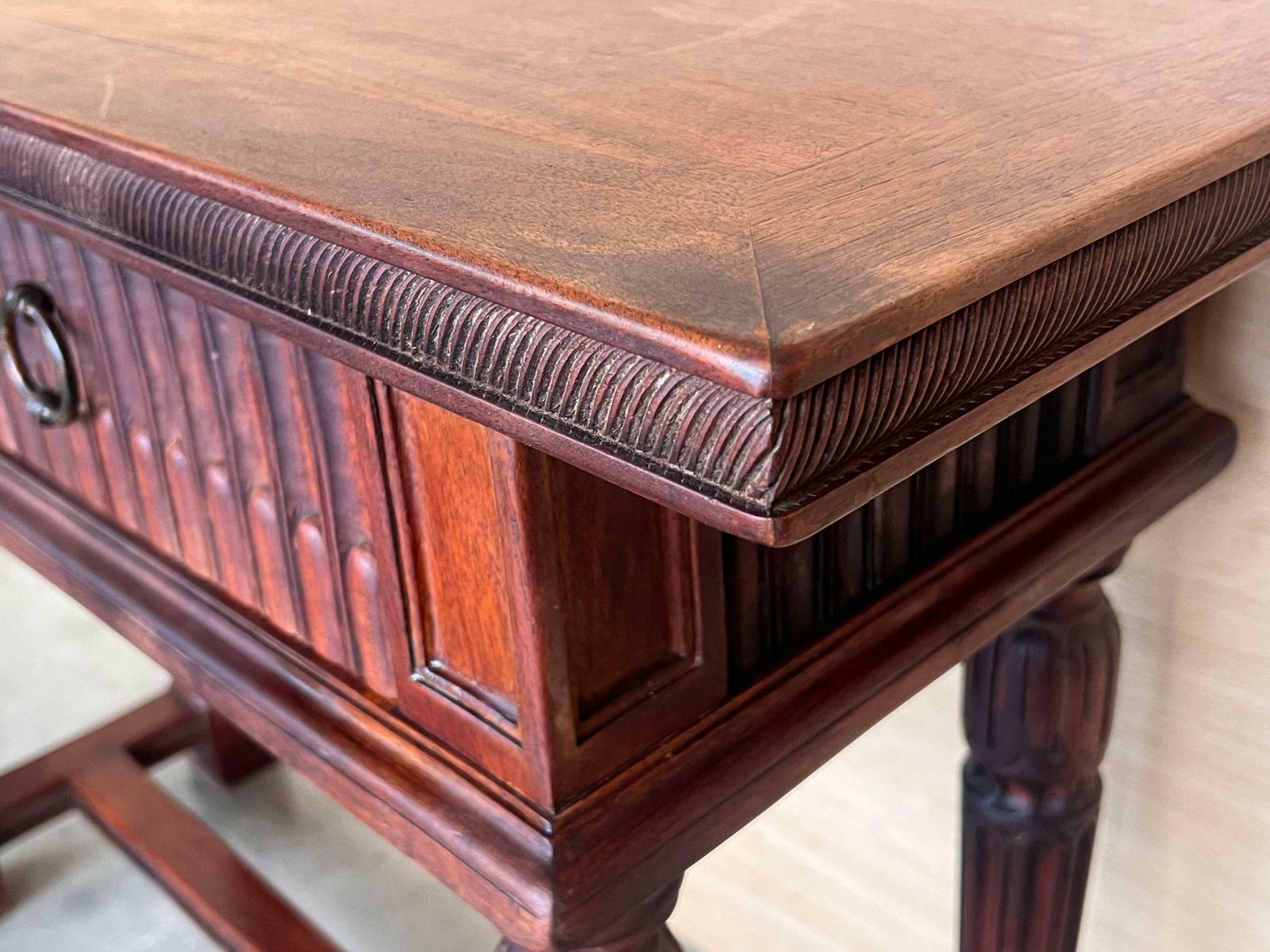 Early 20th Century Catalan Spanish Carved Walnut Console Table With Two Drawers photo buy
