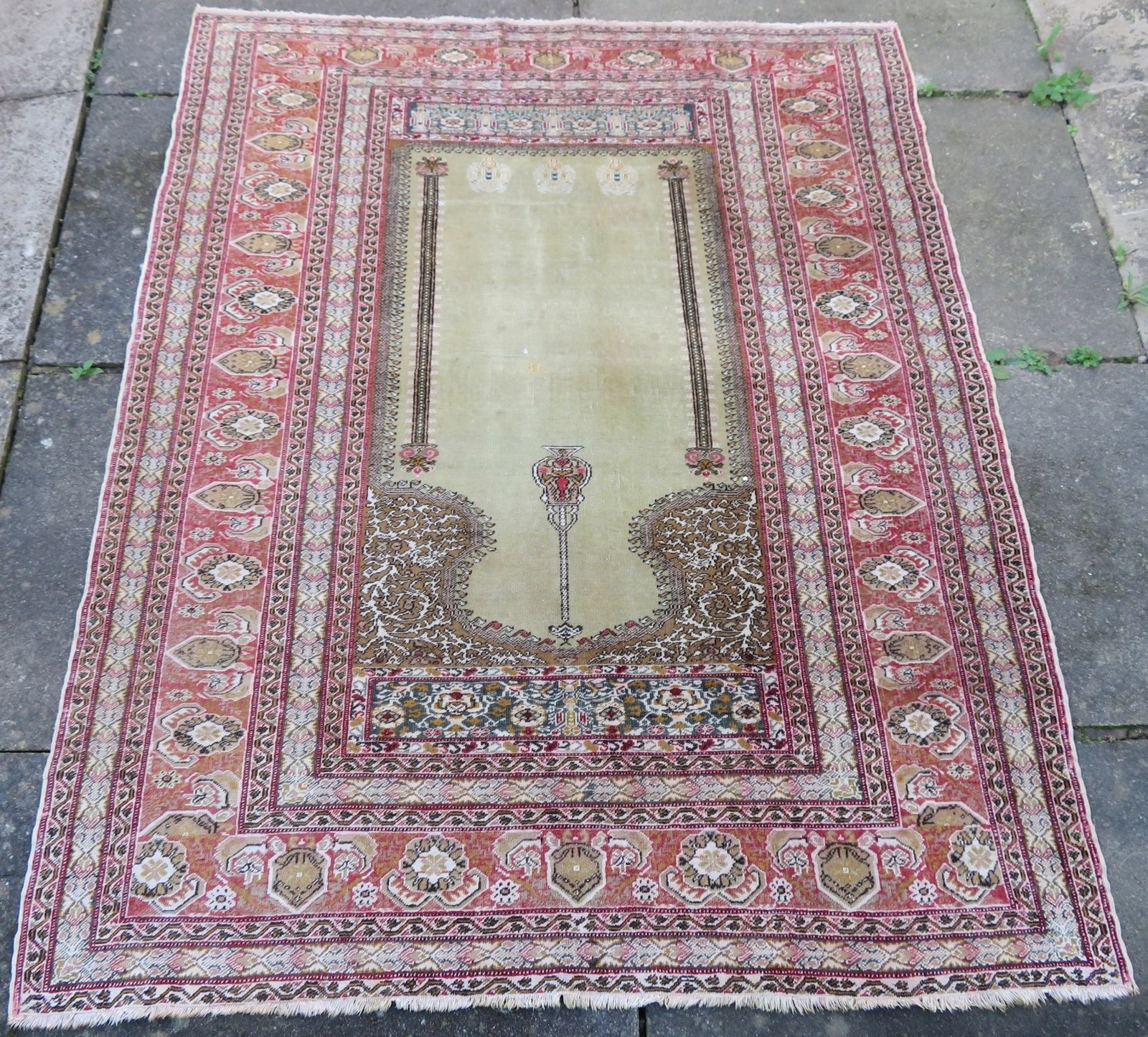 Antique Turkish Kayseri Prayer Rug.Pistachio/Aquamarine Central Ground. 171cm X 138cm. photo furniture