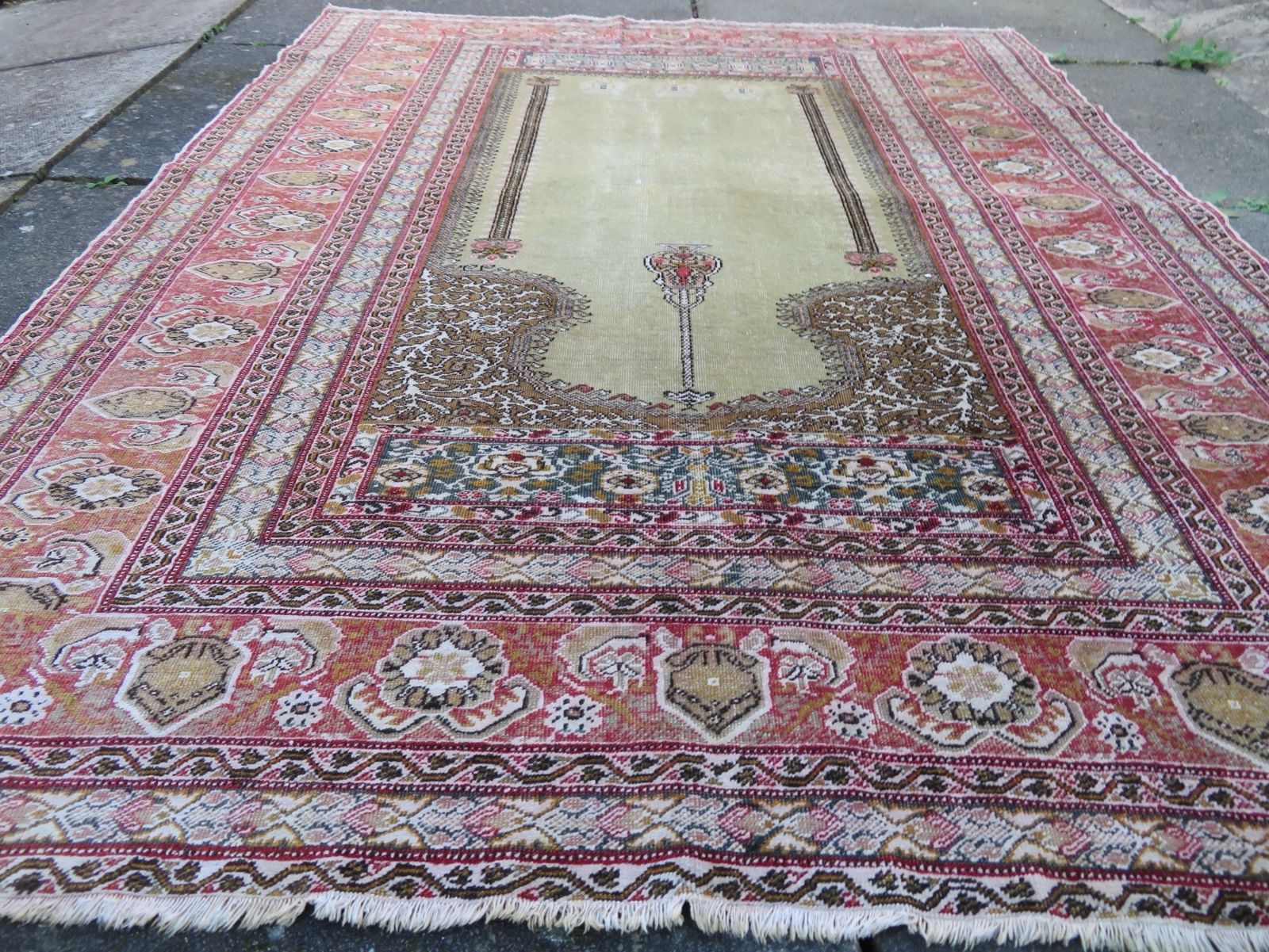 Antique Turkish Kayseri Prayer Rug.Pistachio/Aquamarine Central Ground. 171cm X 138cm. photo Textiles