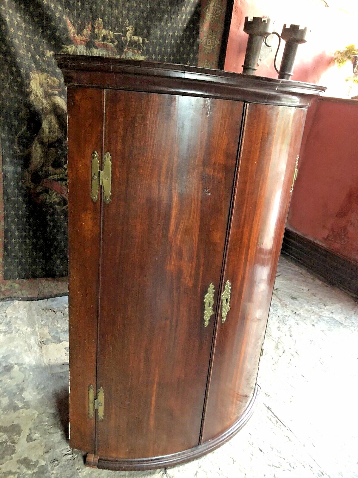 Original Antique Mahogany Period Tall  Georgian Corner Cabinet photo Furniture