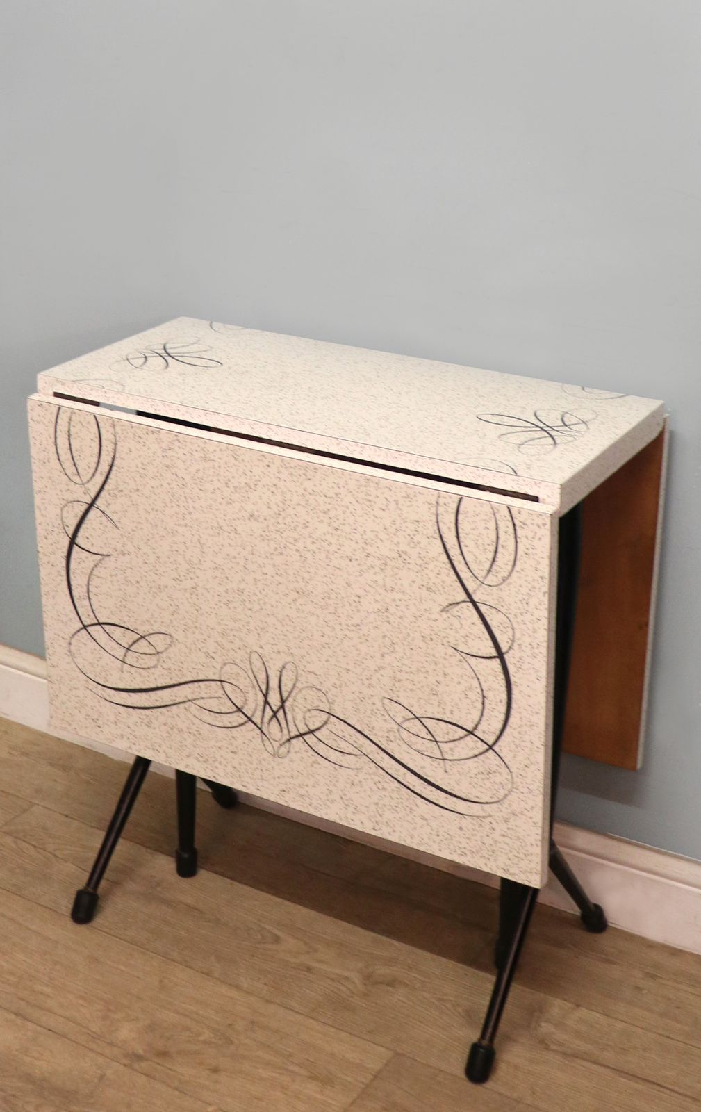 photo for sale A Lovely Retro Dropleaf Dining Table With Melamine Or Formica Granite Effect.