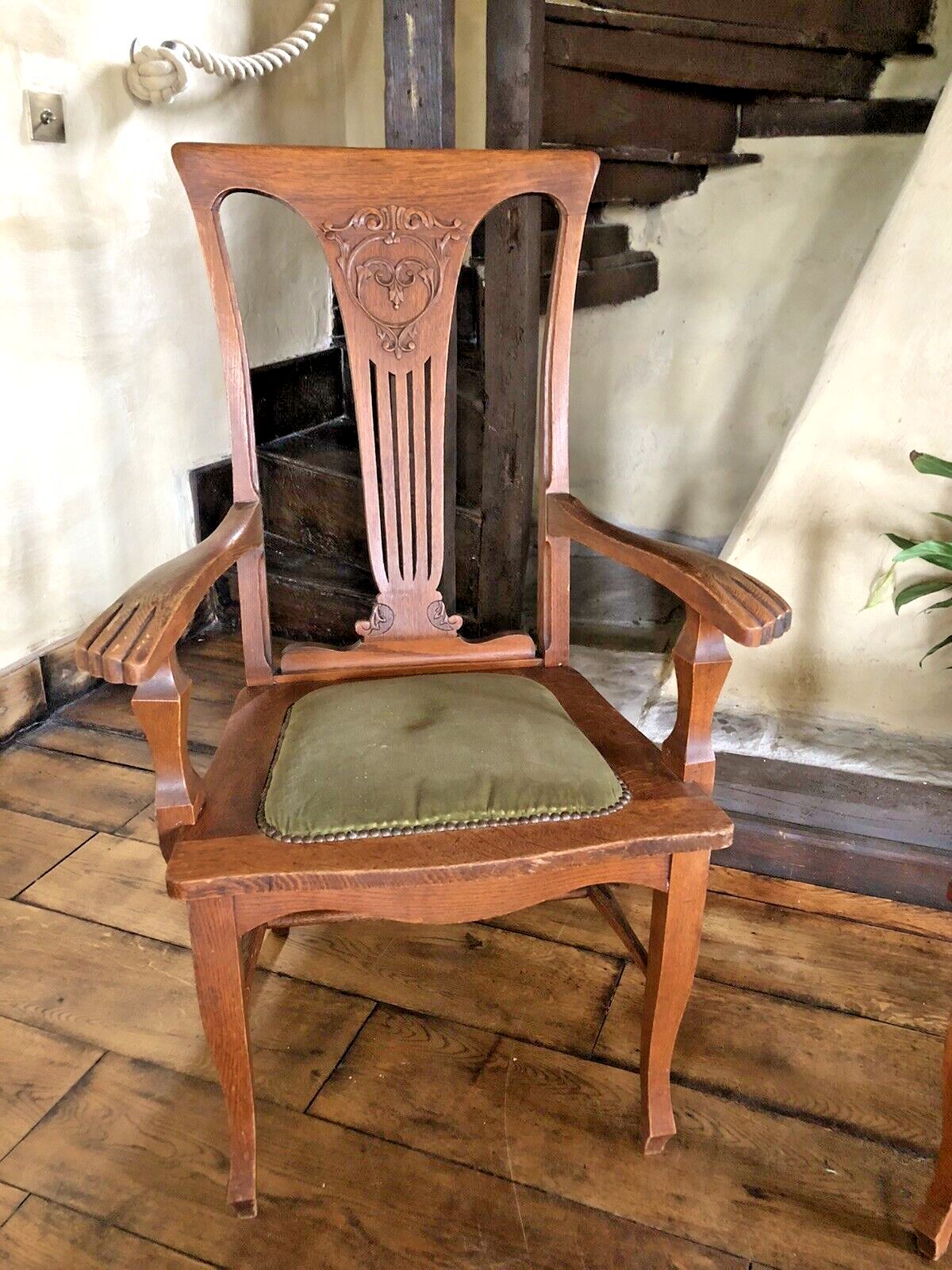 Pair Of  Original Rare Antique Arts And Crafts Green Canadian Elbow Armchair photo for sale