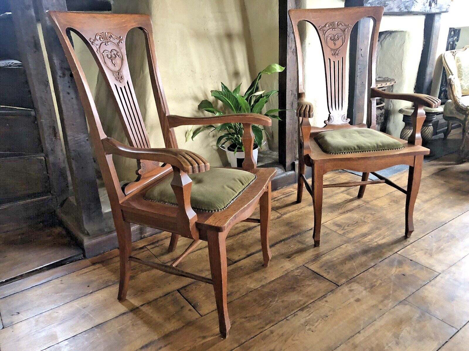 Pair Of  Original Rare Antique Arts And Crafts Green Canadian Elbow Armchair photo vinterior