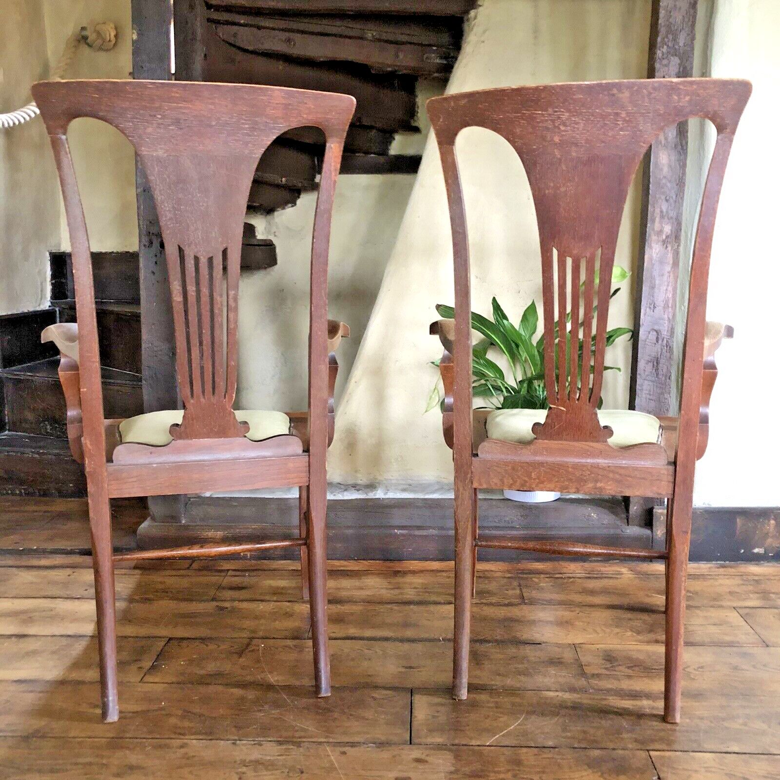 photo buy Pair Of  Original Rare Antique Arts And Crafts Green Canadian Elbow Armchair