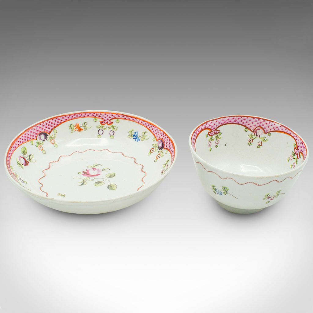 Antique Green Tea Sipping Duo, Japanese, Ceramic, Cup & Saucer, Victorian, 1900 photo for sale