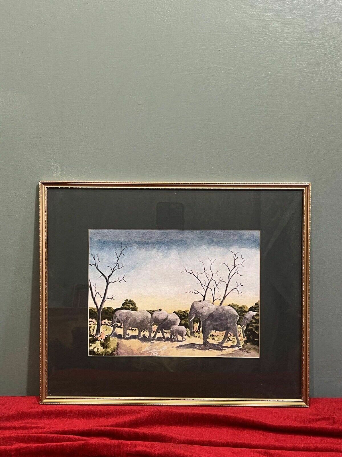 Herd Of Elephants Watercolour By Renowned Artist Brian E Jones