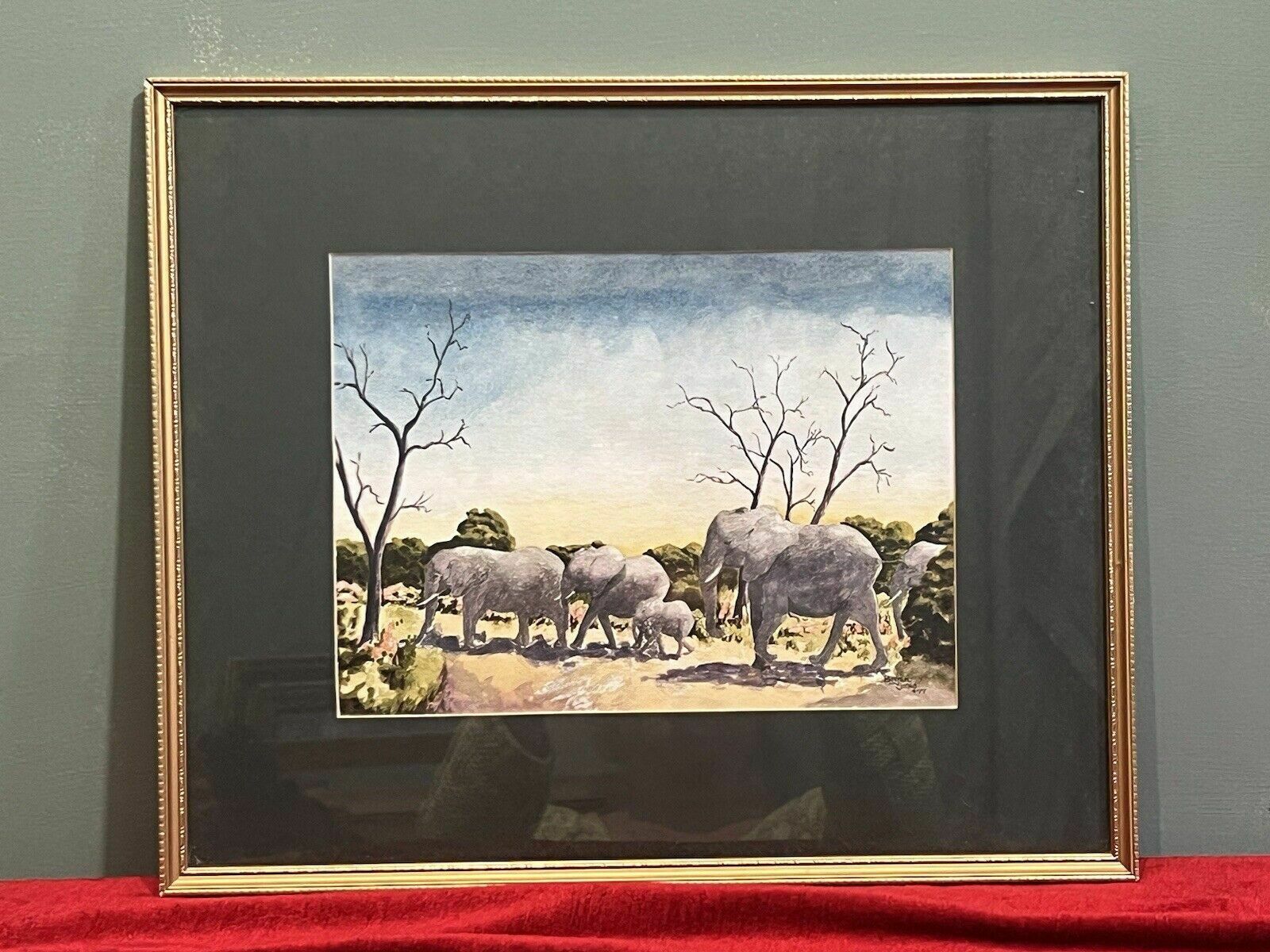 Herd Of Elephants Watercolour By Renowned Artist Brian E Jones photo 450.0