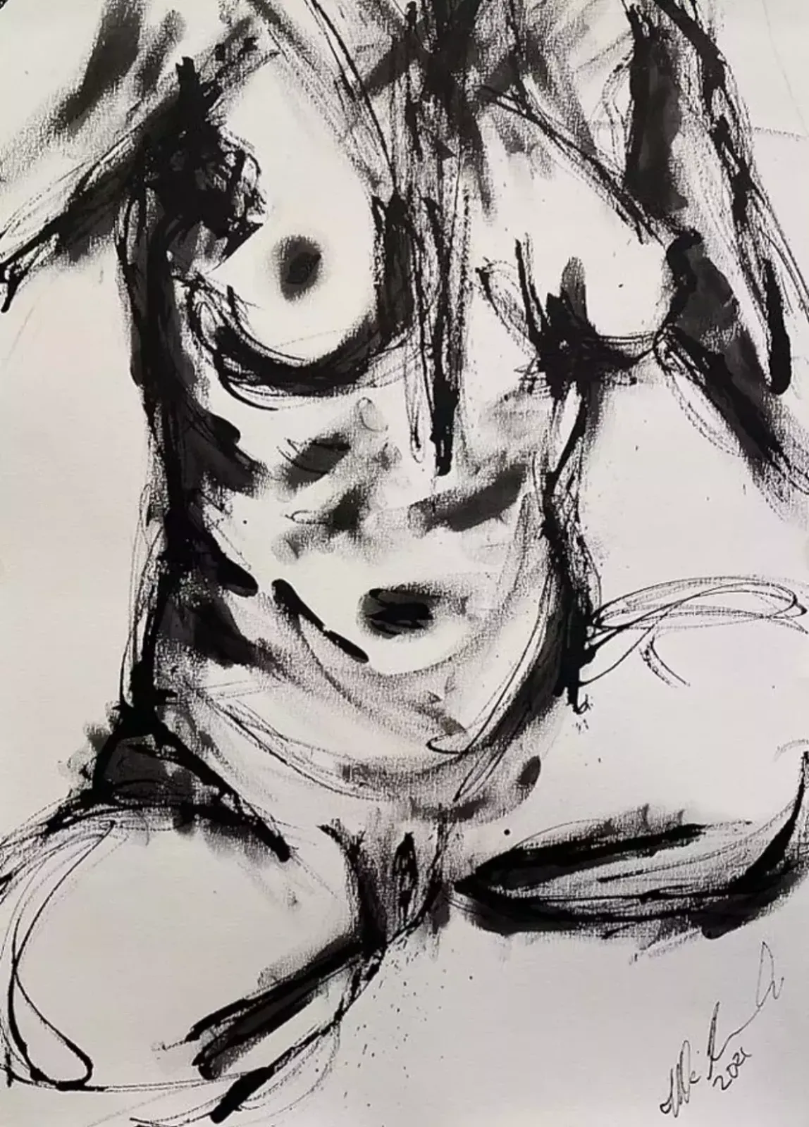 Ulla Martinmaki, Nude Painting, Mixed Media, 21st Century Finland photo furniture