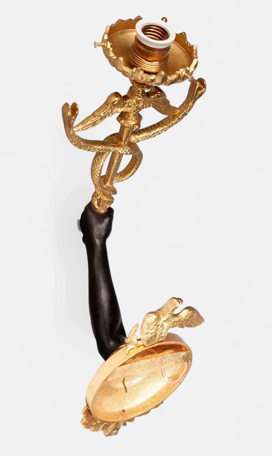 photo furniture Pair Of Late 19th Century Empire Gilt Bronze Ormolu Wall Appliques Of Arms Holding Caduceus Staffs, France