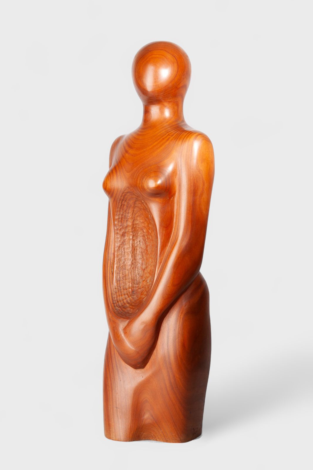 Late 20th Century Varnished Wood Decorative Feminine Sculpture With Carved Abdominal Void, Brazil