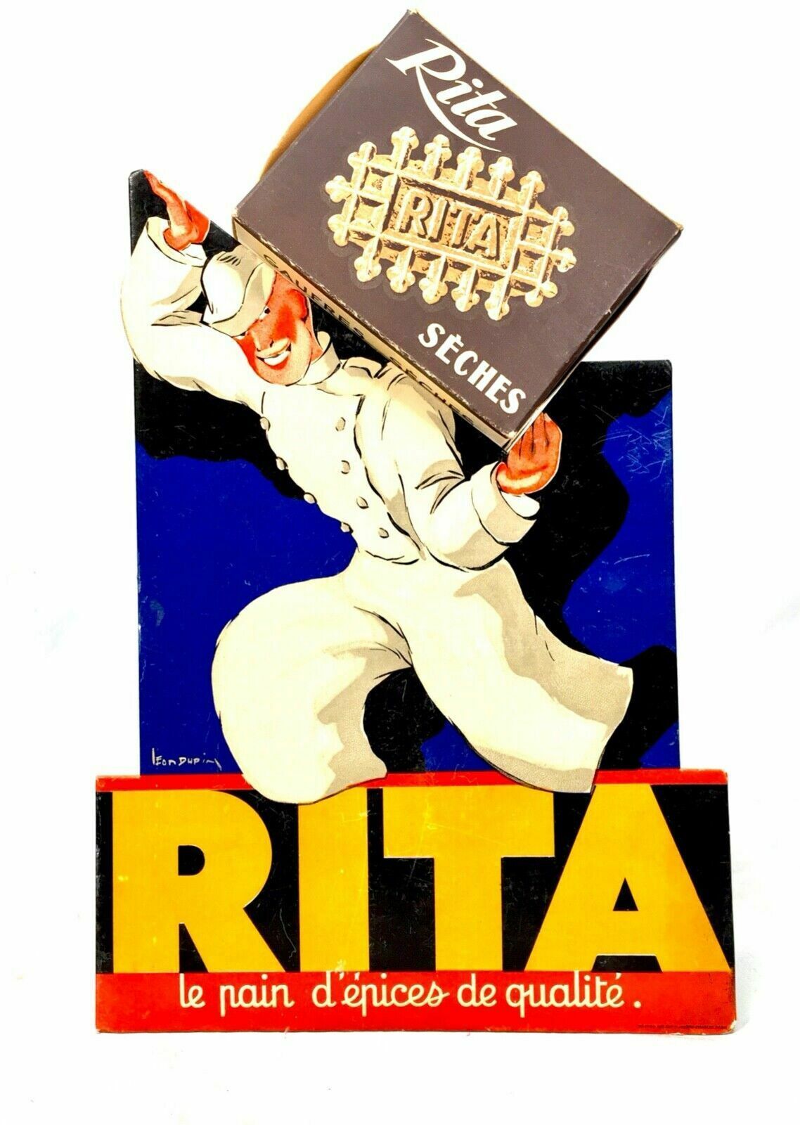 Antique Advertising   1930s French Bakery Counter Show Card For Rita Gingerbread photo furniture