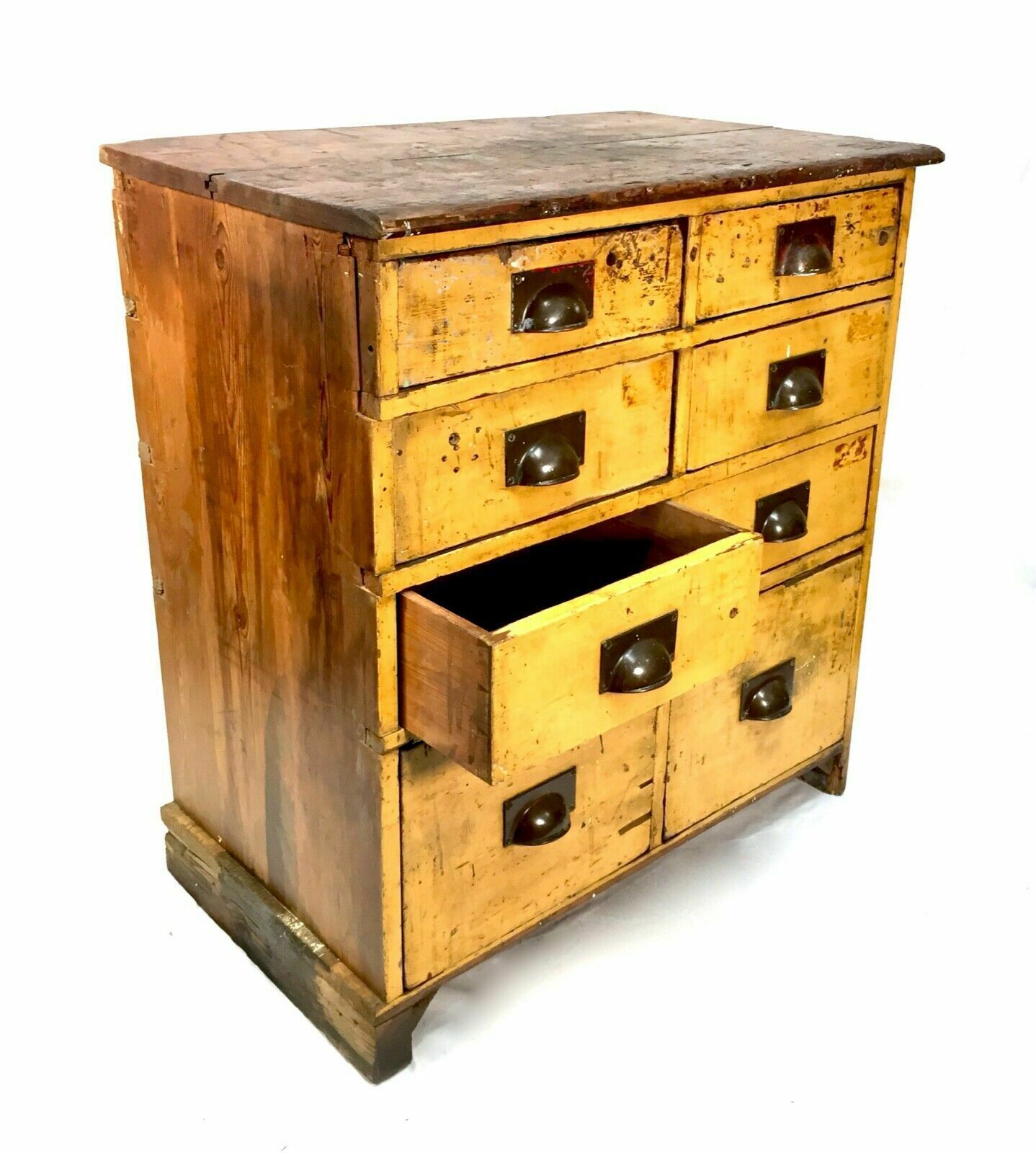 Antique Large Rustic Painted Chest Of Storage Drawers / Filing Cabinet / C.1900 photo for sale