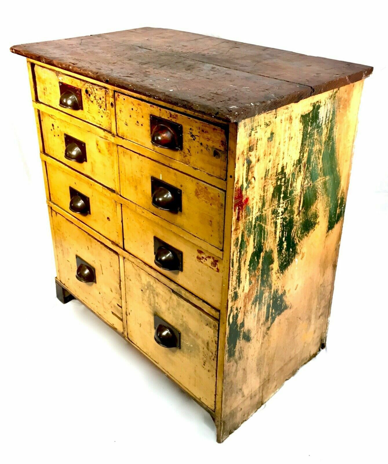 Antique Large Rustic Painted Chest Of Storage Drawers / Filing Cabinet / C.1900 photo vinterior