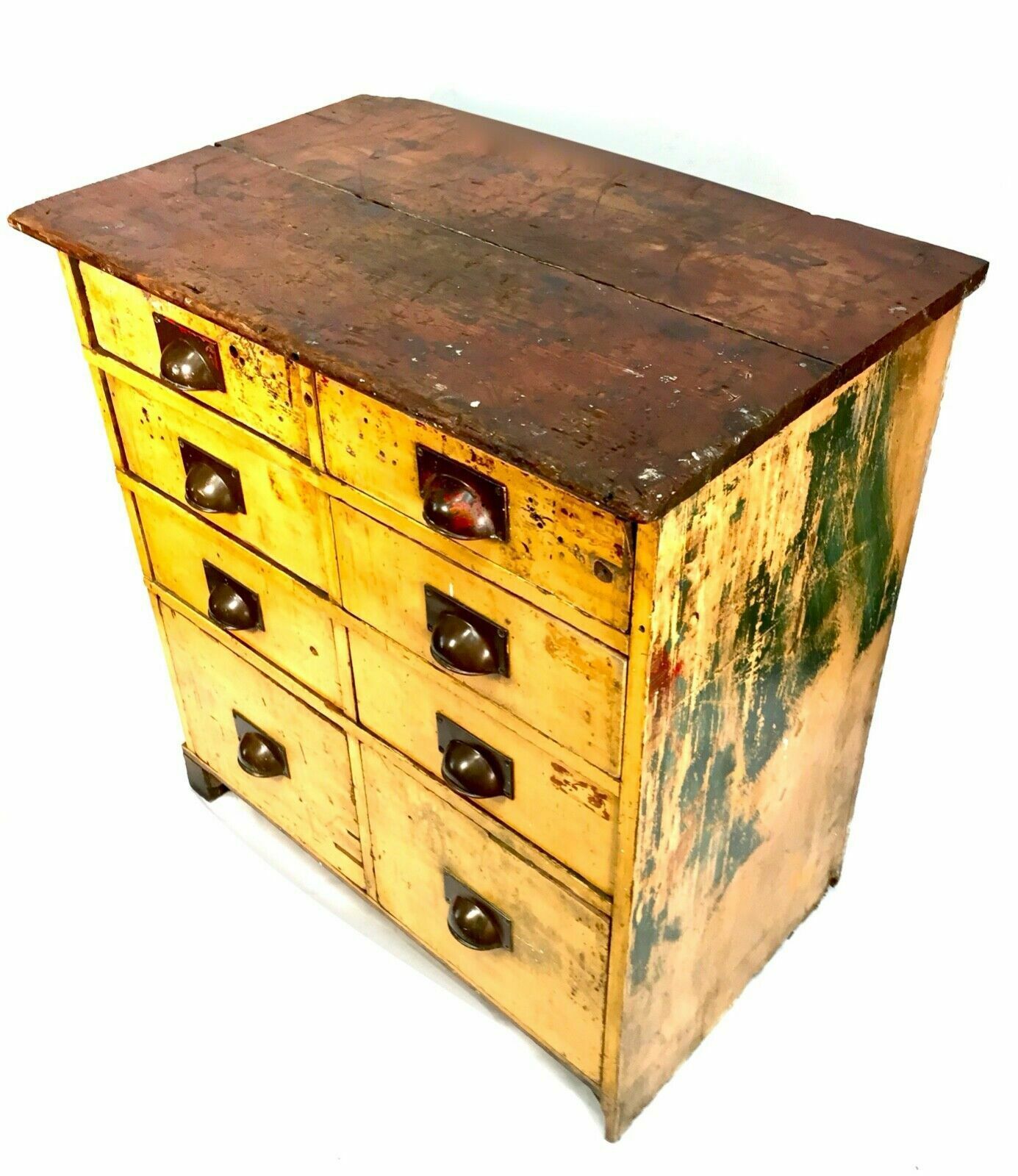 photo furniture Antique Large Rustic Painted Chest Of Storage Drawers / Filing Cabinet / C.1900