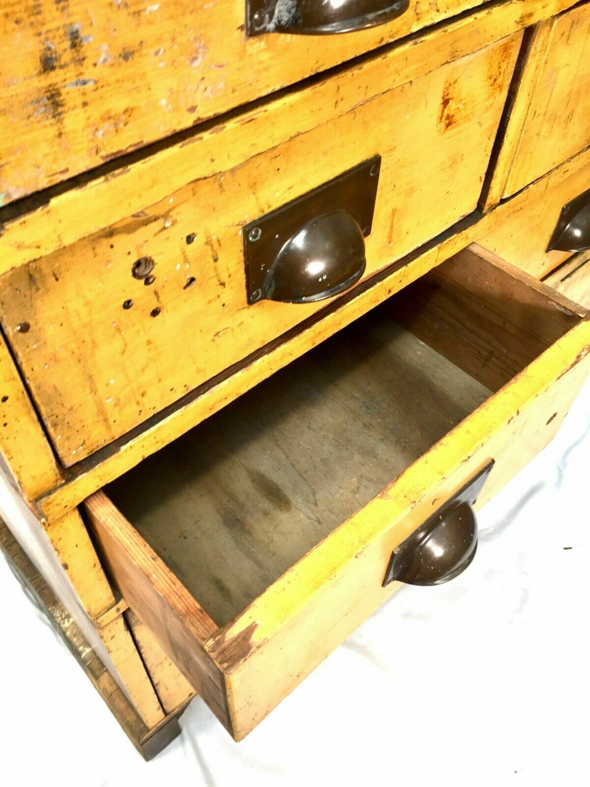 photo for sale Antique Large Rustic Painted Chest Of Storage Drawers / Filing Cabinet / C.1900