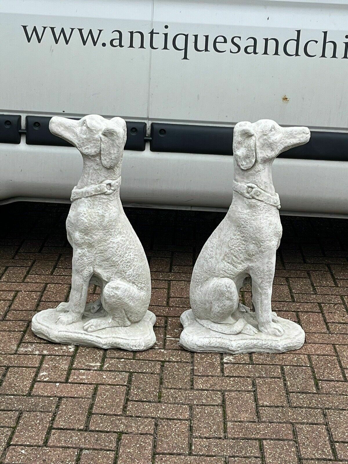 Life Size Pair Of Garden Seated Dog Statues, Great Look. Very Heavy. photo vinterior