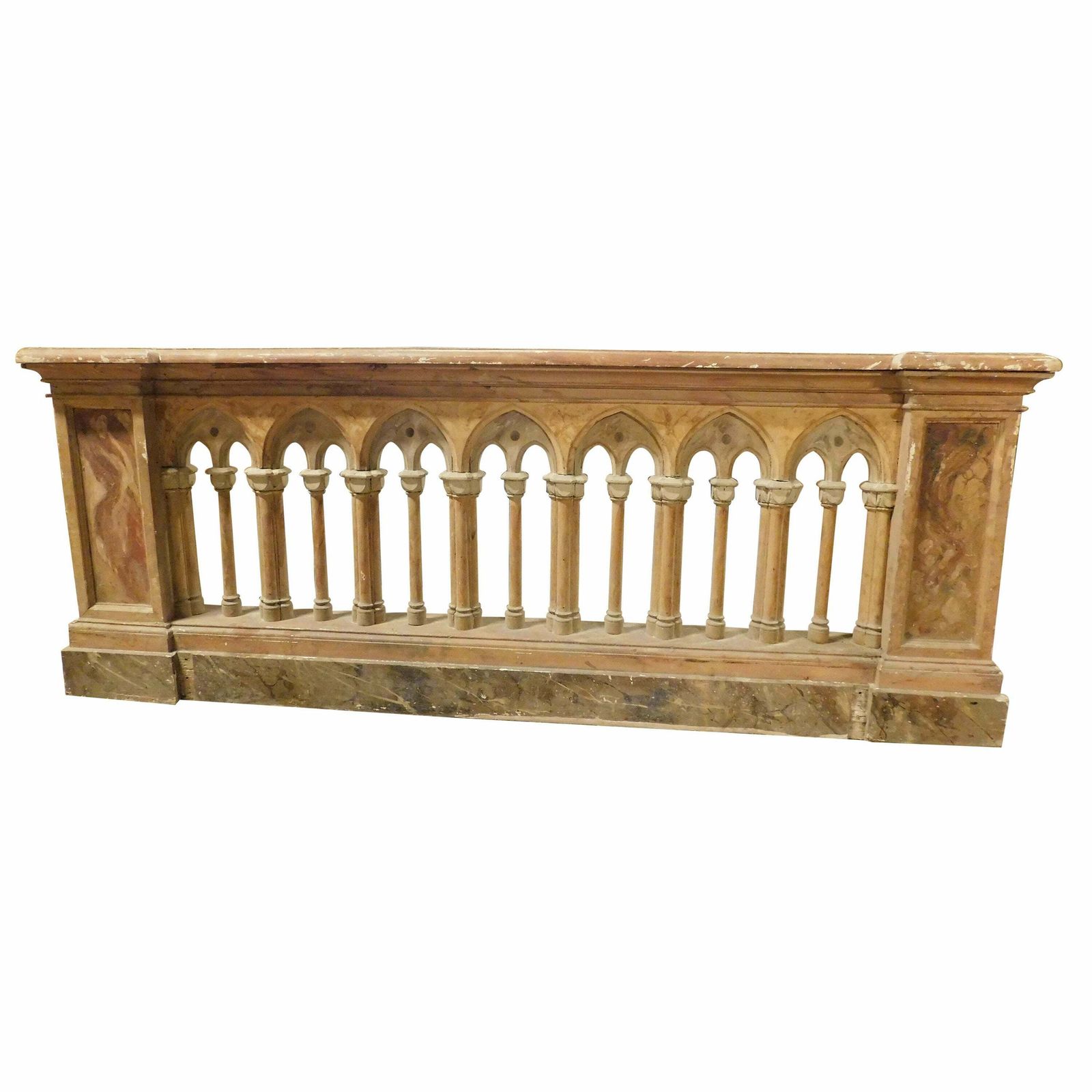 Neo Gothic Style Balustrade In Lacquered Wood With A Fake Marble Effect, Italy